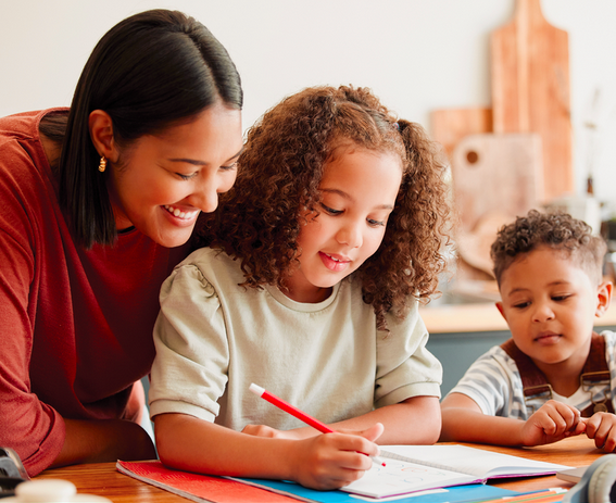 Homeschooled children learning math.