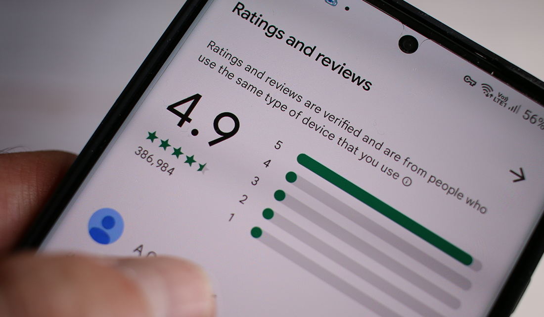 Ratings and reviews displayed on a smartphone