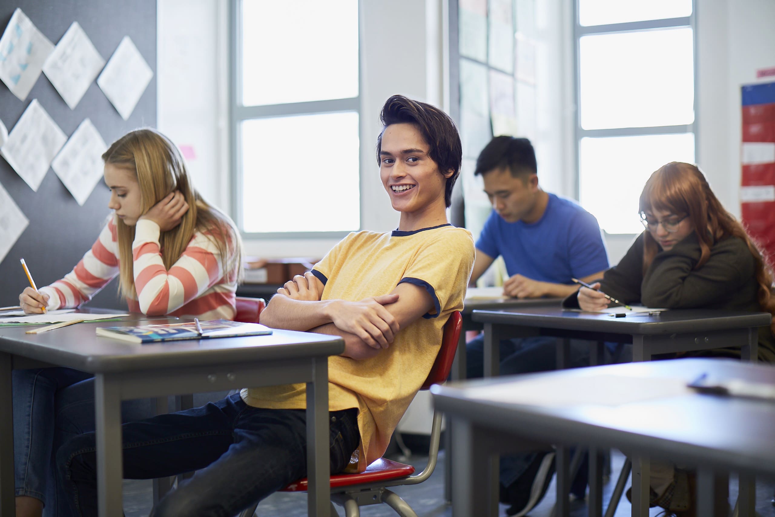 Group of students solving math problems at a local learning center.